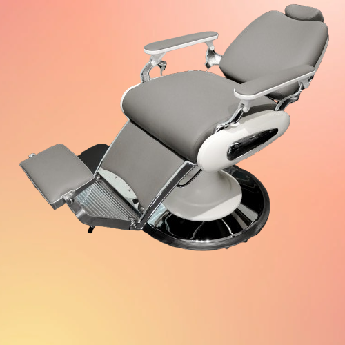 Heavy-Duty Grey Barber Chair with Silver Frame for Men’s Salons