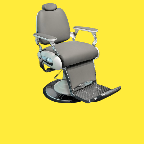 Heavy-Duty Grey Barber Chair with Silver Frame for Men’s Salons